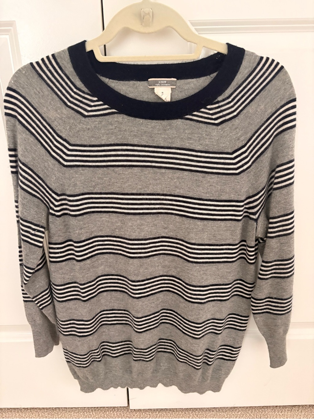 J. Crew Gray and Navy Striped crewneck Sweater